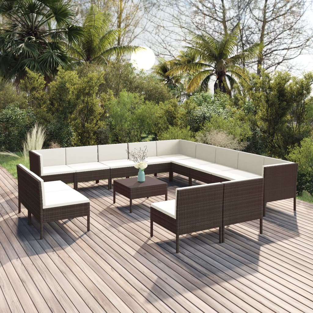 5-tlg. Garten-Lounge-Set mit Auflagen Poly Rattan Braun