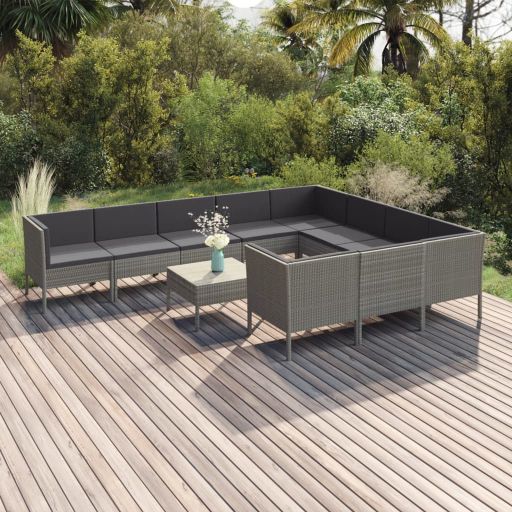 5-tlg. Garten-Lounge-Set mit Auflagen Poly Rattan Grau