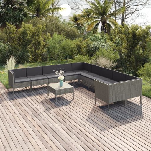 5-tlg. Garten-Lounge-Set mit Auflagen Poly Rattan Grau