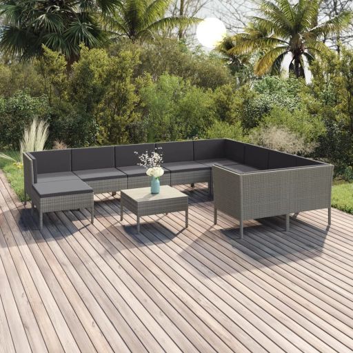 5-tlg. Garten-Lounge-Set mit Auflagen Poly Rattan Grau