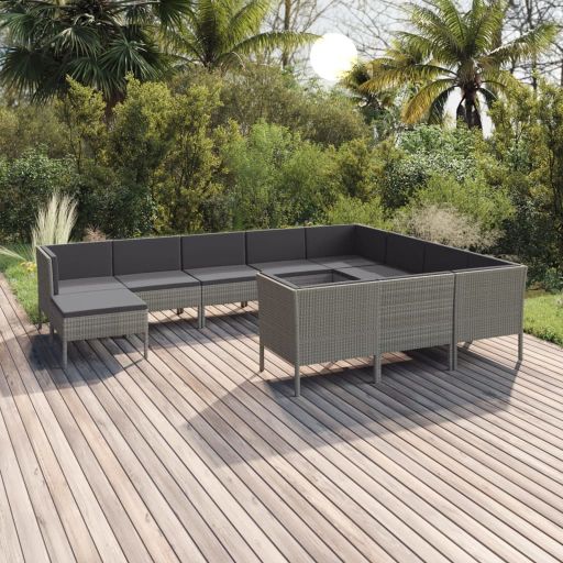 5-tlg. Garten-Lounge-Set mit Auflagen Poly Rattan Grau