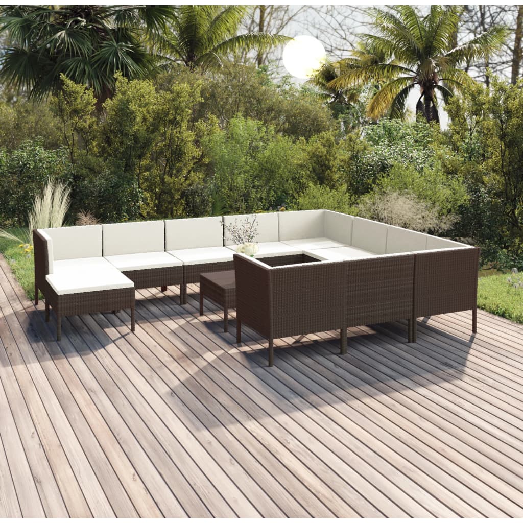 5-tlg. Garten-Lounge-Set mit Auflagen Poly Rattan Braun