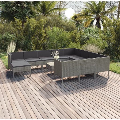 5-tlg. Garten-Lounge-Set mit Auflagen Poly Rattan Grau