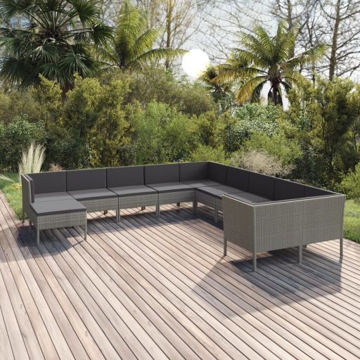 5-tlg. Garten-Lounge-Set mit Auflagen Poly Rattan Grau