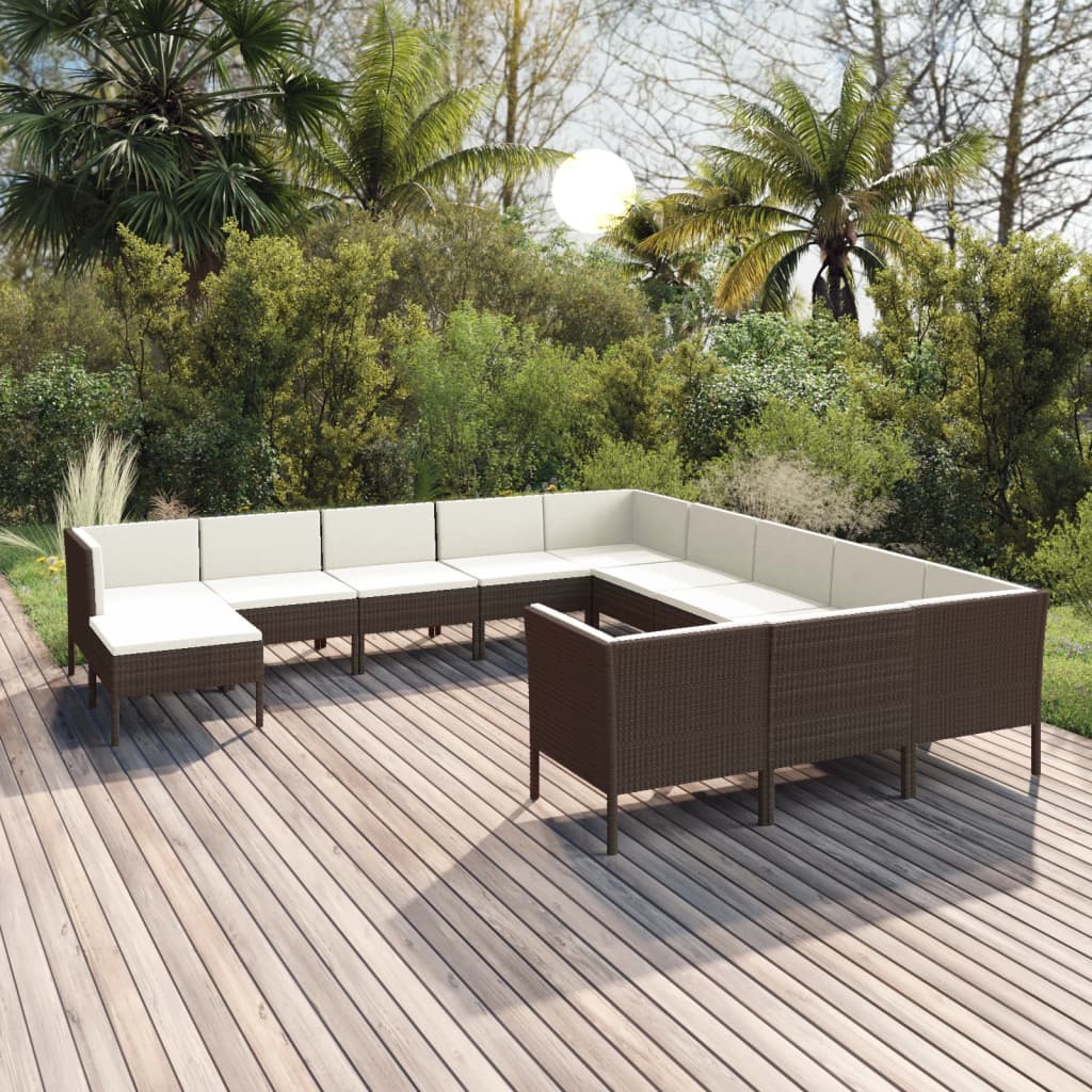 5-tlg. Garten-Lounge-Set mit Auflagen Poly Rattan Braun
