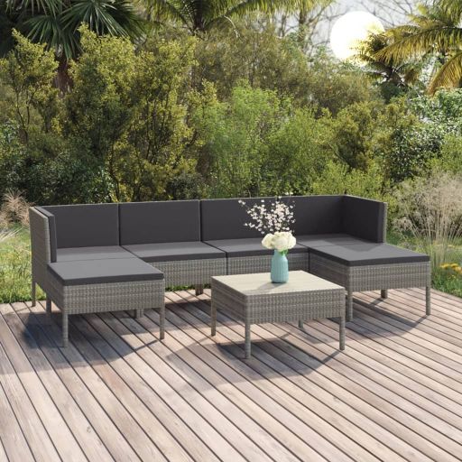 5-tlg. Garten-Lounge-Set mit Auflagen Poly Rattan Grau