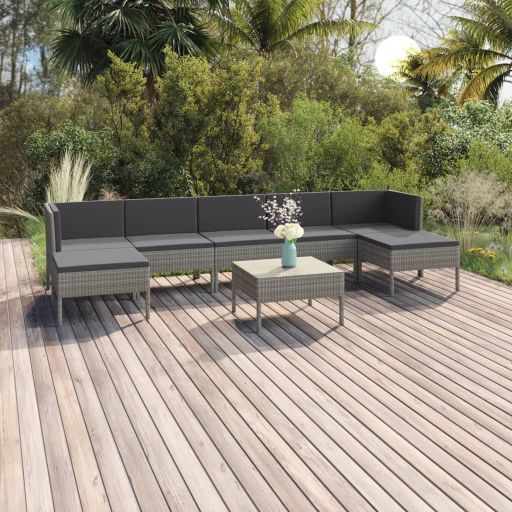 5-tlg. Garten-Lounge-Set mit Auflagen Poly Rattan Grau