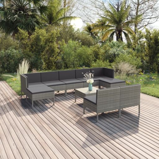 6-tlg. Garten-Lounge-Set mit Auflagen Poly Rattan Grau