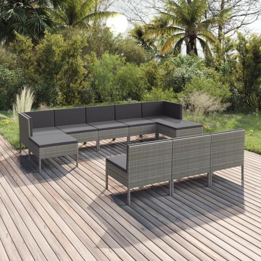 6-tlg. Garten-Lounge-Set mit Auflagen Poly Rattan Grau