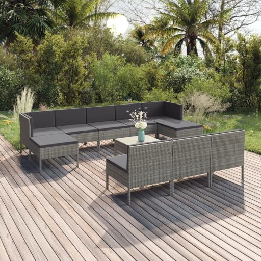 6-tlg. Garten-Lounge-Set mit Auflagen Poly Rattan Grau