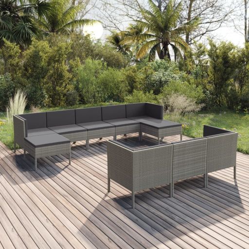 6-tlg. Garten-Lounge-Set mit Auflagen Poly Rattan Grau