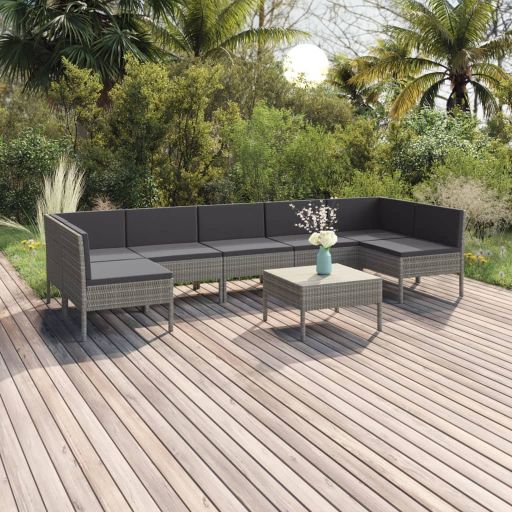 6-tlg. Garten-Lounge-Set mit Auflagen Poly Rattan Grau