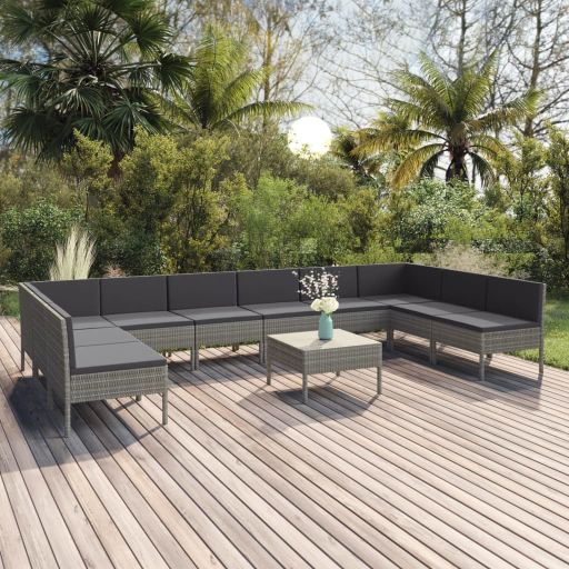 6-tlg. Garten-Lounge-Set mit Auflagen Poly Rattan Grau