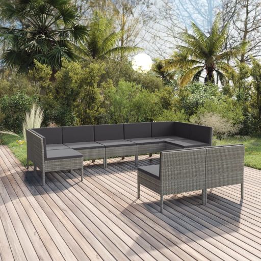 6-tlg. Garten-Lounge-Set mit Auflagen Poly Rattan Grau