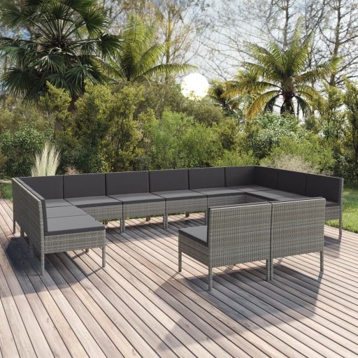 6-tlg. Garten-Lounge-Set mit Auflagen Poly Rattan Grau