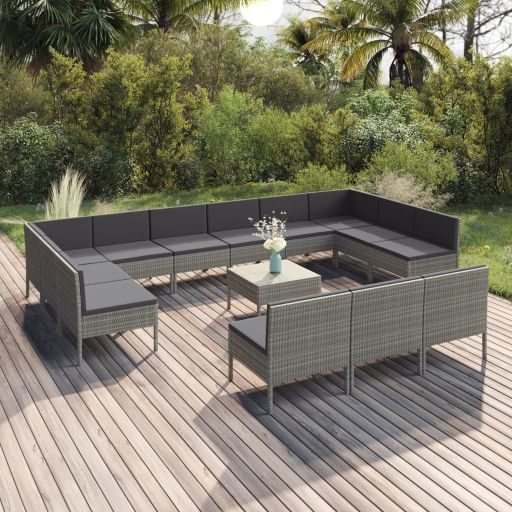 6-tlg. Garten-Lounge-Set mit Auflagen Poly Rattan Grau