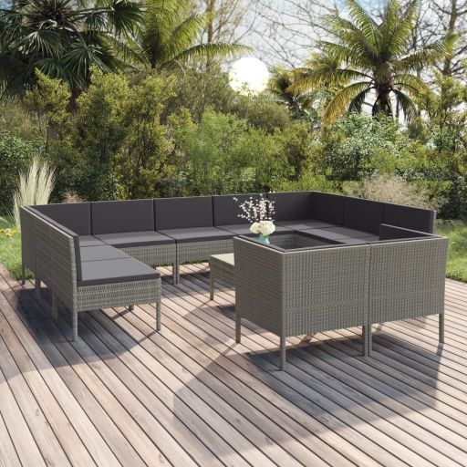 6-tlg. Garten-Lounge-Set mit Auflagen Poly Rattan Grau