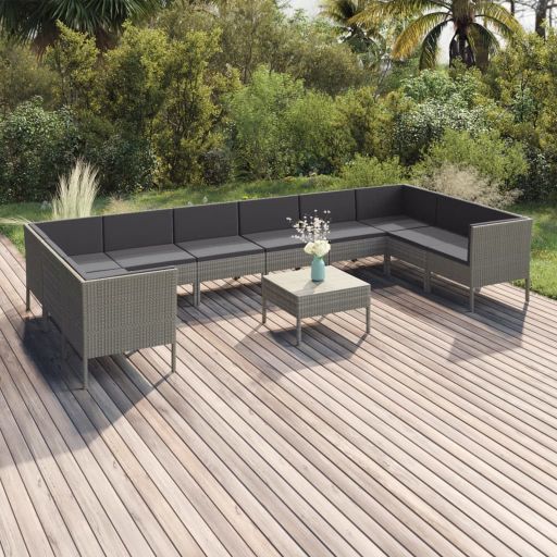 6-tlg. Garten-Lounge-Set mit Auflagen Poly Rattan Grau