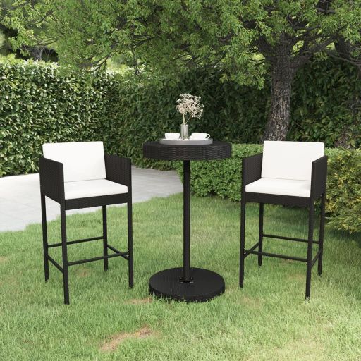 3-tlg. Gartenbar-Set mit Kissen Poly Rattan Braun