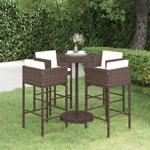 3-tlg. Gartenbar-Set mit Kissen Poly Rattan Braun