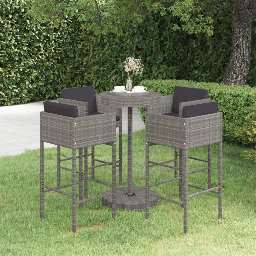 3-tlg. Gartenbar-Set mit Kissen Poly Rattan Braun