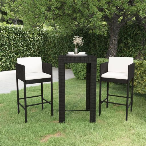 3-tlg. Gartenbar-Set mit Kissen Poly Rattan Braun