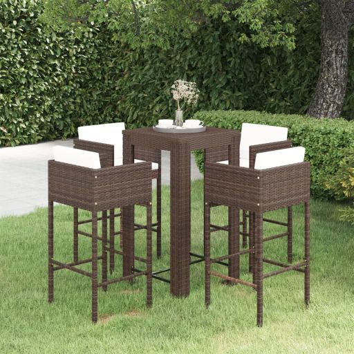 3-tlg. Gartenbar-Set mit Kissen Poly Rattan Braun