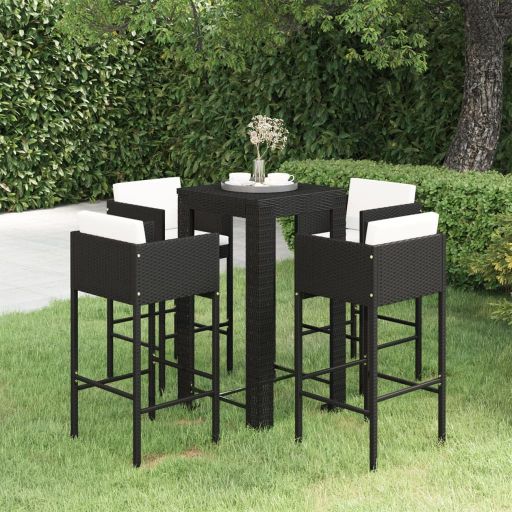 3-tlg. Gartenbar-Set mit Kissen Poly Rattan Braun