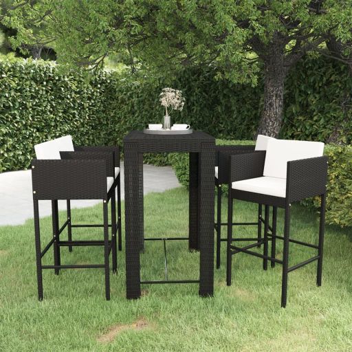 5-tlg. Gartenbar-Set mit Kissen Poly Rattan Braun