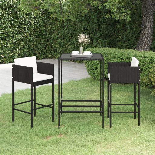 3-tlg. Gartenbar-Set mit Kissen Poly Rattan Braun