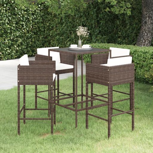 3-tlg. Gartenbar-Set mit Kissen Poly Rattan Braun