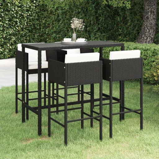 3-tlg. Gartenbar-Set mit Kissen Poly Rattan Braun
