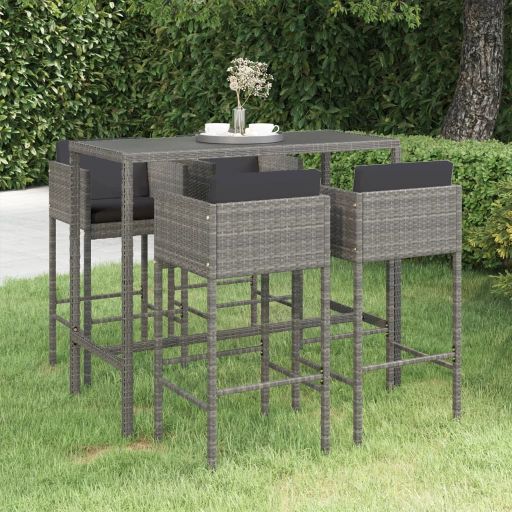 3-tlg. Gartenbar-Set mit Kissen Poly Rattan Braun