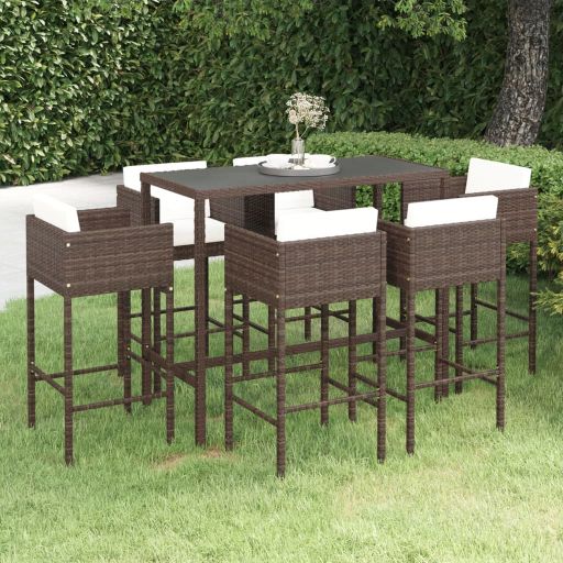 3-tlg. Gartenbar-Set mit Kissen Poly Rattan Braun