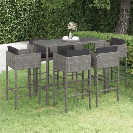 3-tlg. Gartenbar-Set mit Kissen Poly Rattan Braun