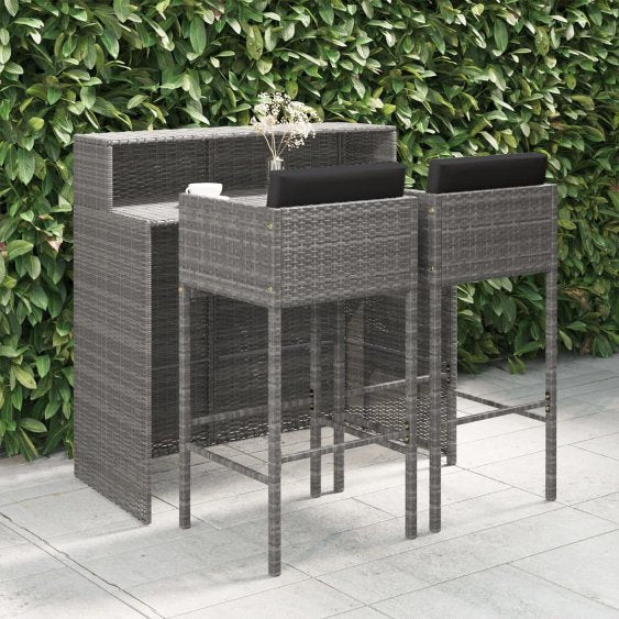 3-tlg. Gartenbar-Set mit Kissen Poly Rattan Braun