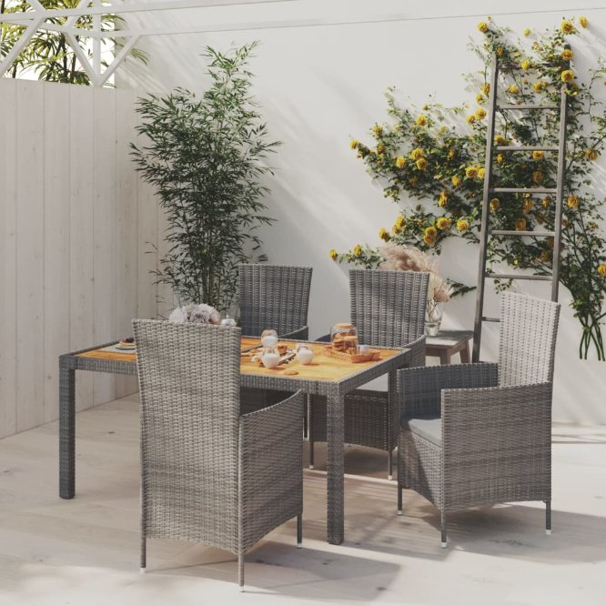 7-tlg. Garten-Essgruppe mit Auflagen Poly Rattan Schwarz