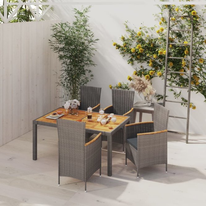 3-tlg. Garten-Essgruppe mit Kissen Poly Rattan Grau