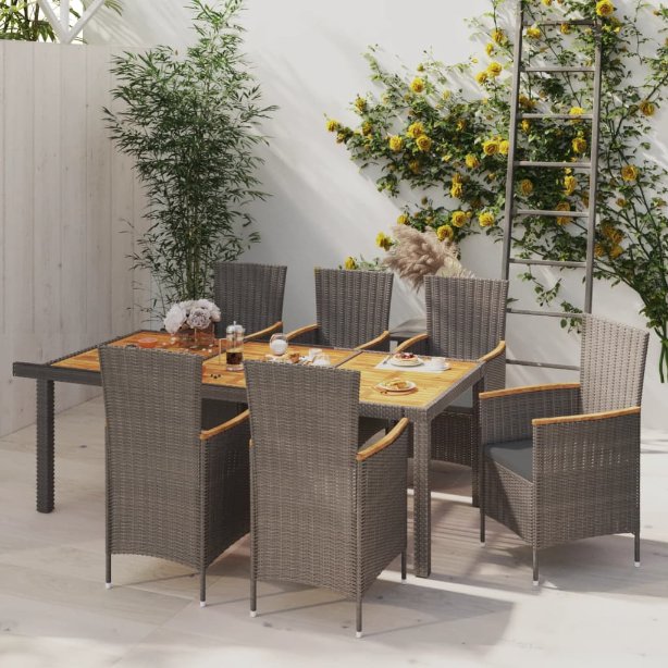 3-tlg. Garten-Essgruppe mit Kissen Poly Rattan Grau