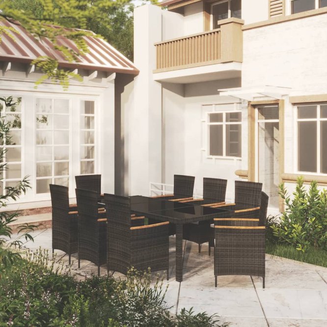 3-tlg. Garten-Essgruppe mit Kissen Poly Rattan Grau