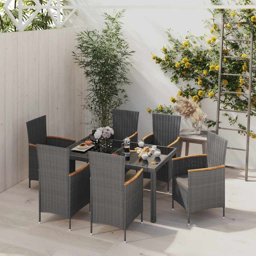 3-tlg. Garten-Essgruppe mit Kissen Poly Rattan Grau