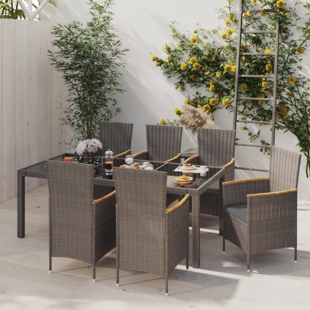 3-tlg. Garten-Essgruppe mit Kissen Poly Rattan Grau
