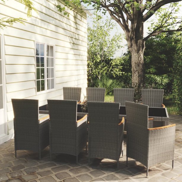 3-tlg. Garten-Essgruppe mit Kissen Poly Rattan Grau