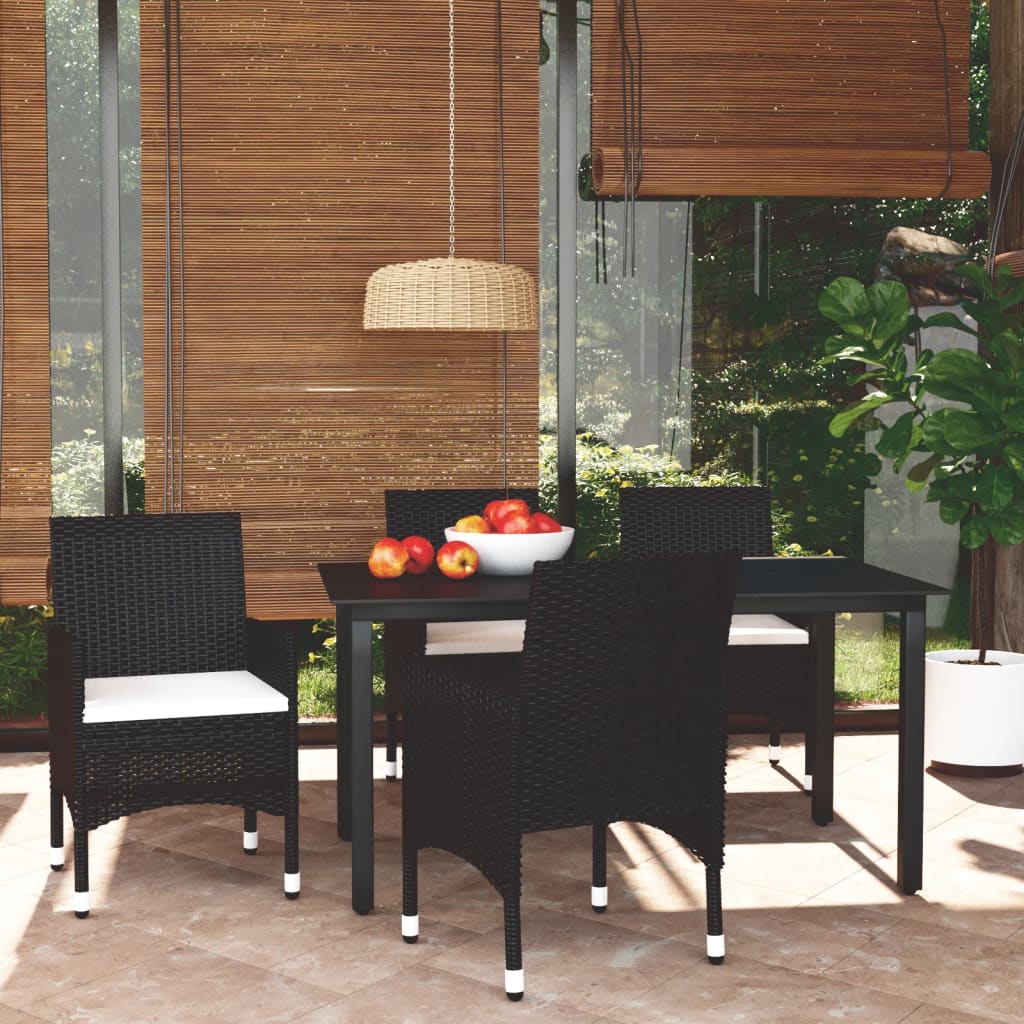 3-tlg. Garten-Essgruppe mit Kissen Poly Rattan Schwarz