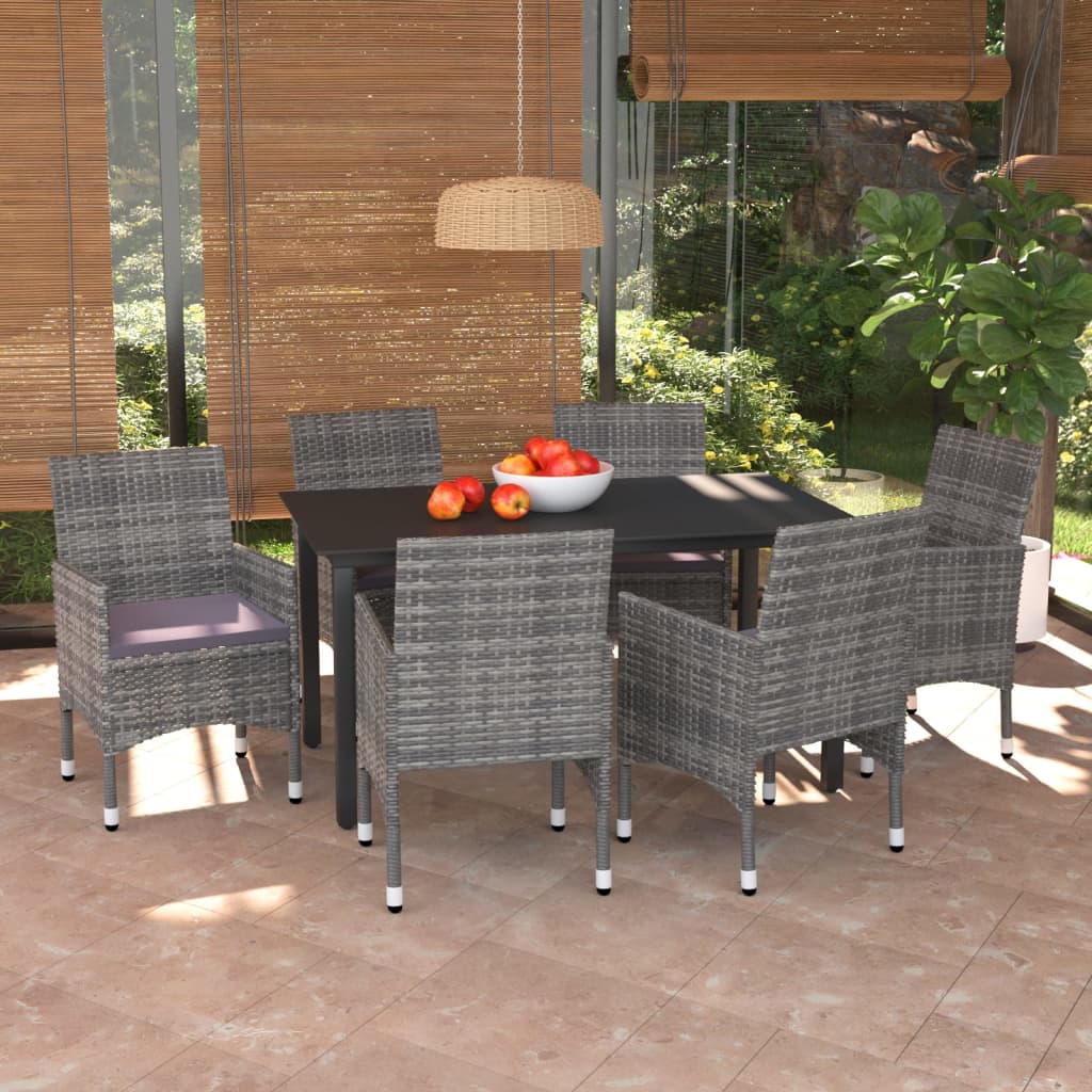 3-tlg. Garten-Essgruppe mit Kissen Poly Rattan Schwarz