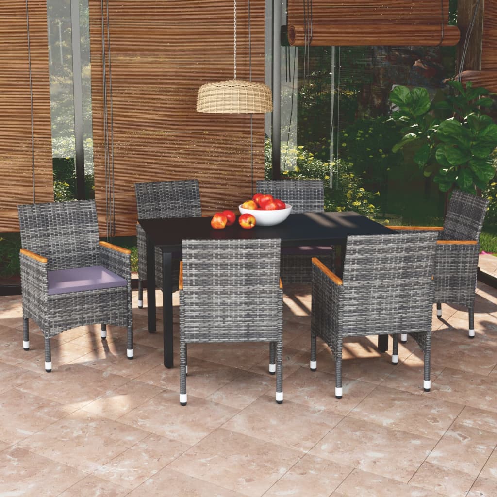 3-tlg. Garten-Essgruppe mit Kissen Poly Rattan Schwarz