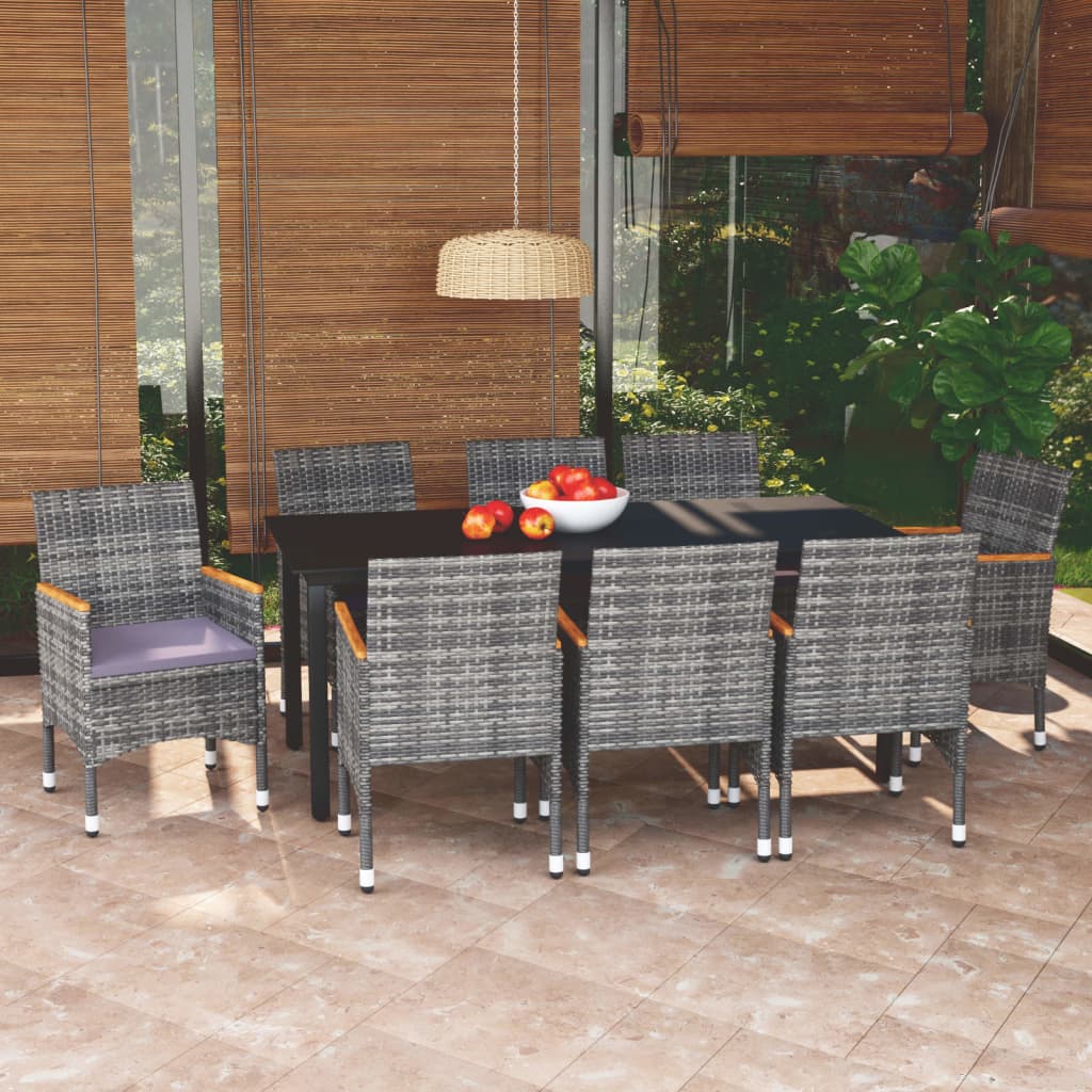 3-tlg. Garten-Essgruppe mit Kissen Poly Rattan Schwarz