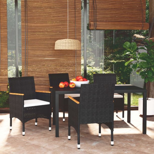 3-tlg. Garten-Essgruppe mit Kissen Poly Rattan Schwarz