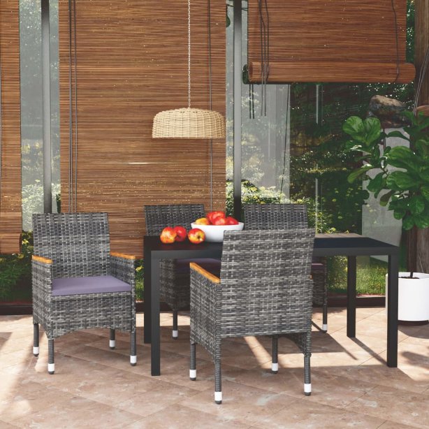3-tlg. Garten-Essgruppe mit Kissen Poly Rattan Schwarz