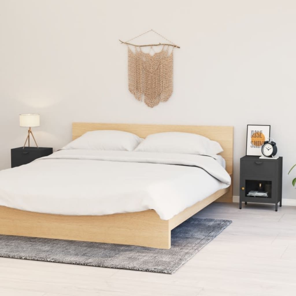 Nachttische 2 Stk. Schwarz 40x30x54,5 cm Stahl und Glas